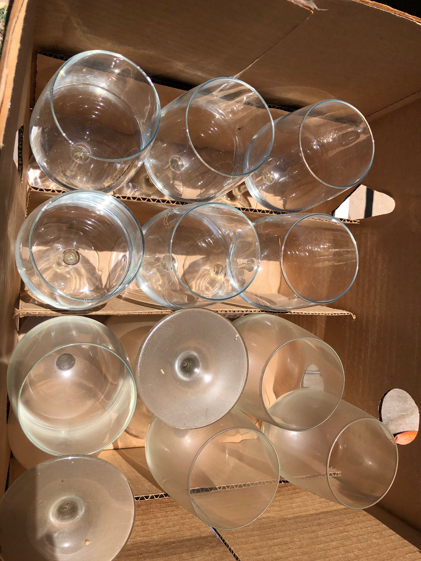 Box of unused wine glasses