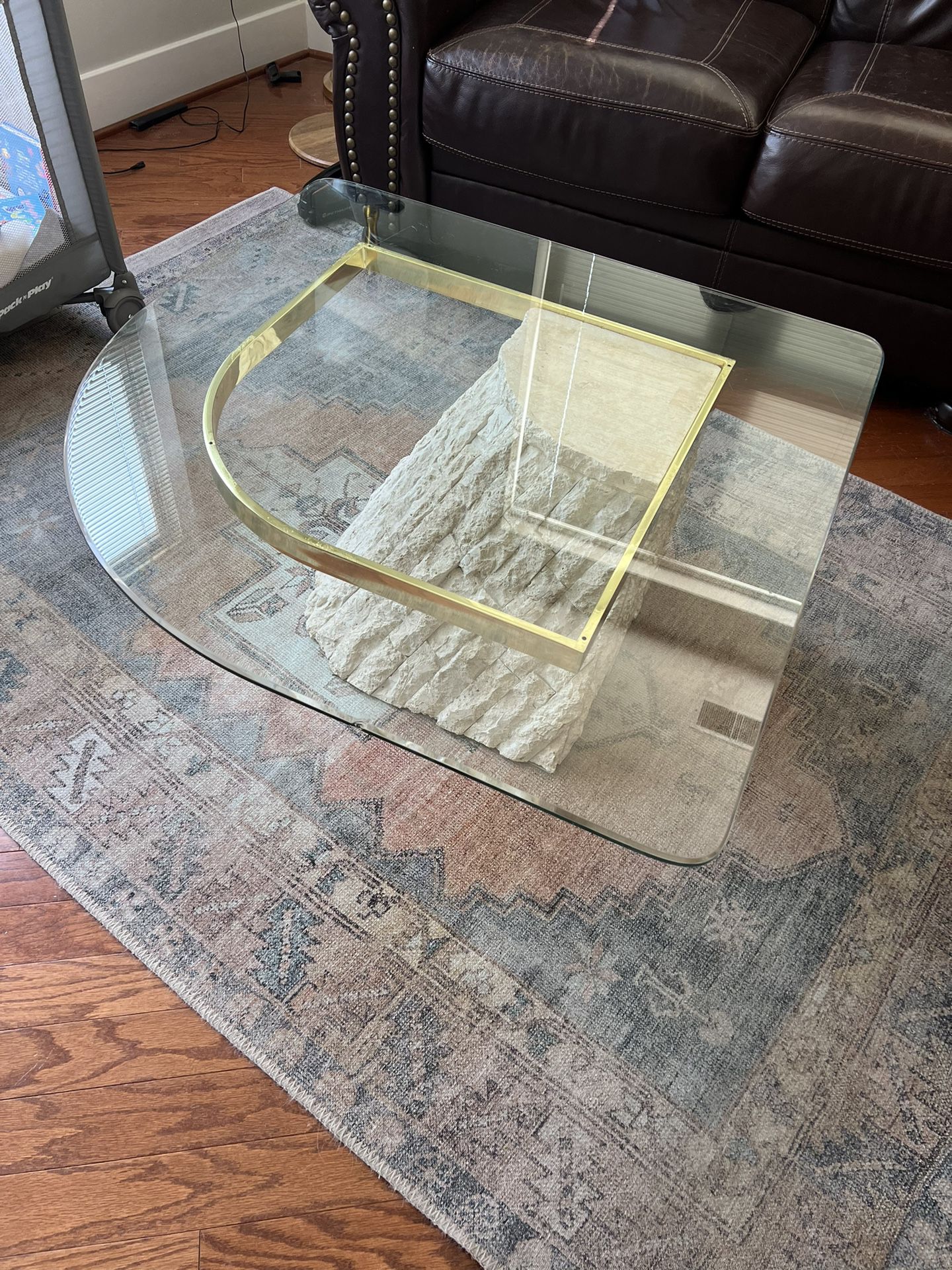 Brass And Glass Tessellated Stone Coffee Table 