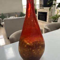 Vintage Red and Yellow Crackle Vase / Height 16"
