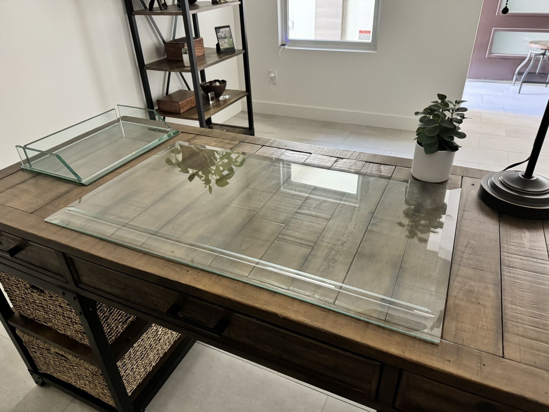 Tempered Glass Desk Mat and Desktop File Box