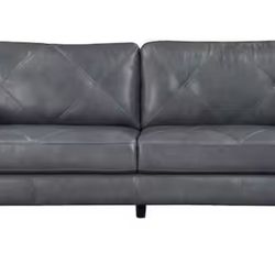 Marie 88 in. W Straight Arm Leather Rectangle Sofa in. Burnish Gray