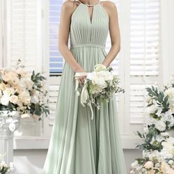 Brand New With Tags Loyeloy Women's Halter Bridesmaid Dresses Long 2023 High Slit Pleated Formal Party Dress 