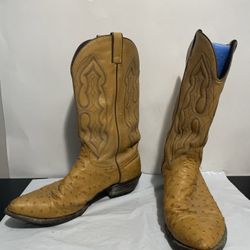 Code West Men’s Western Cowboy Brown Ostrich Boots Size 12m Vtg Hole In Bottom