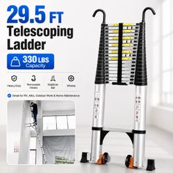 29.5 FT Telescoping Extension Ladder,, Heavy Duty, 330 LBS Capacity; suitable for outdoor