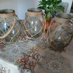 3 glass candle holders