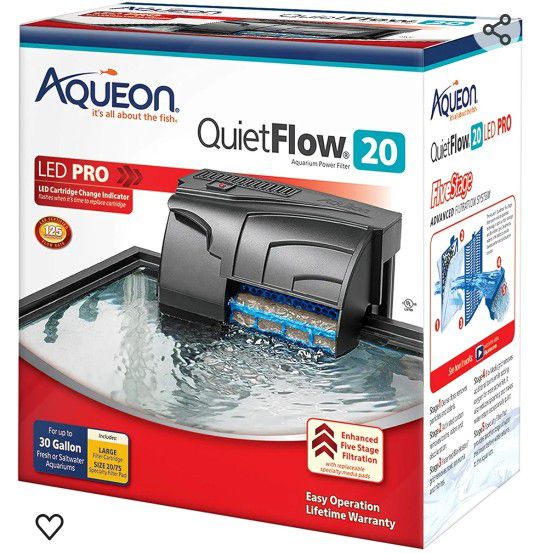 
Aqueon QuietFlow 20 LED PRO Aquarium Fish Tank Power Filter For Up To 30 Gallon Aquariums