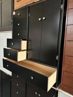 Black Storage Cabinet with Drawers and Doors