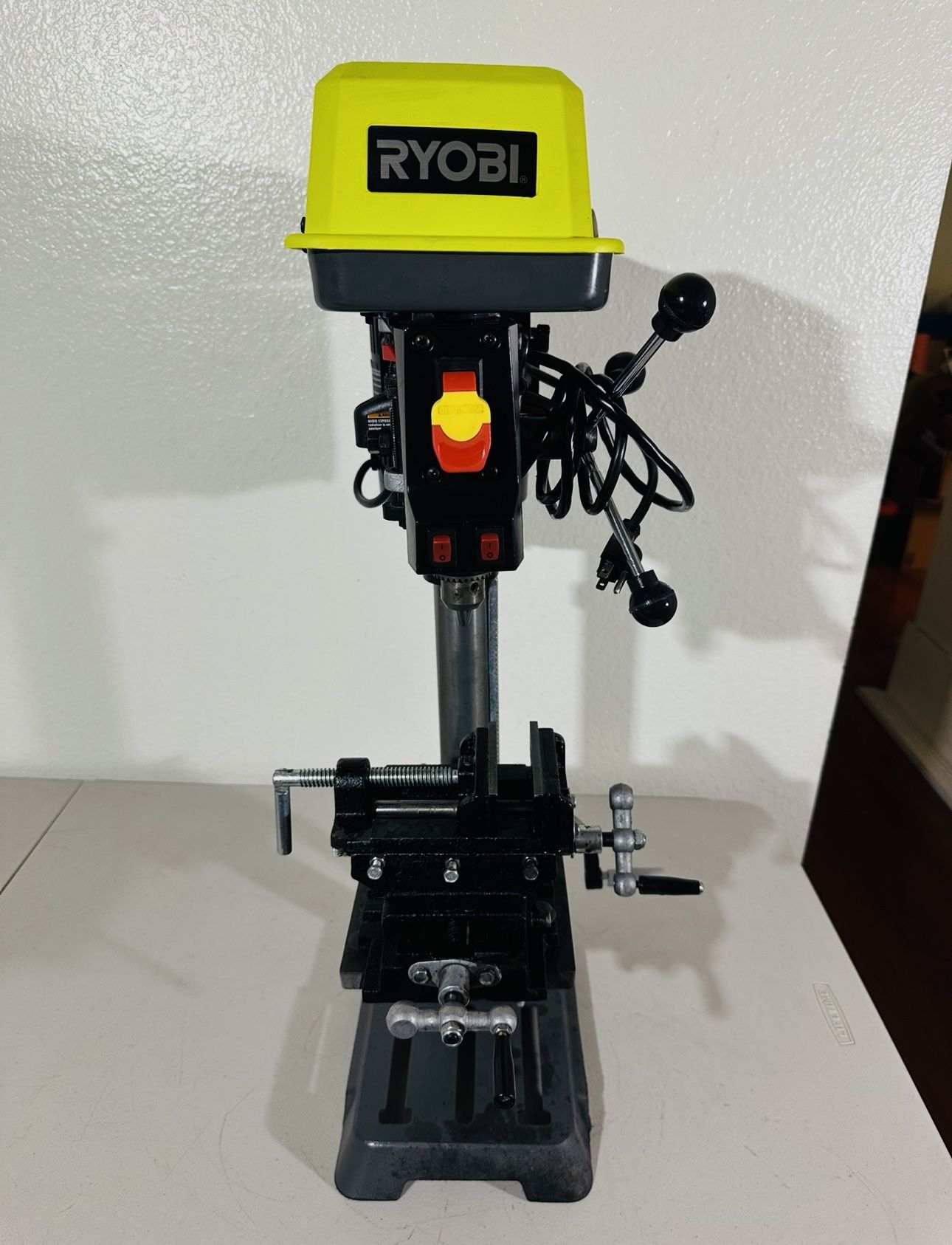 Ryobi 10” Drill Press & 2 Way Cross Vise Heavy Duty Bench Vice with 5 Speed EXACTLINE Laser