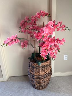 Large Artificial Pink Orchid Arrangement in Wicker Basket
