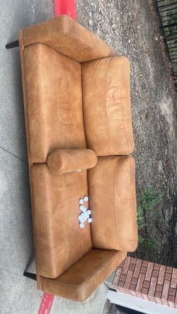 Tan Leather Two-Seat Sofa