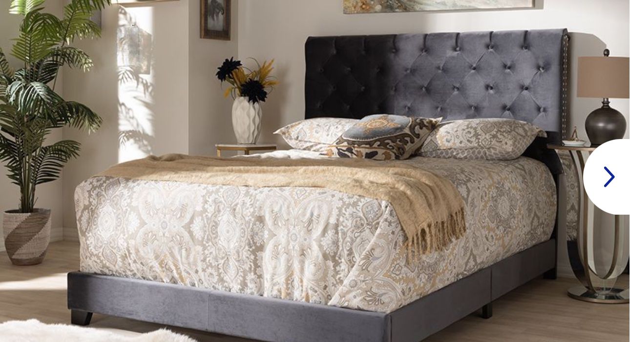 Braxton Studios - Candace Luxe Dark Grey King Sized Velvet Bed Frame