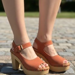 Corso Como Shoes | Pink Leather Wooden Heels | Color: Brown/Pink | Size: 9M.
