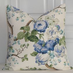 Decorative Pillow Cover - Floral shabby chic - Cottage decor - Blue Green Accent cover - DOUBLE SIDED