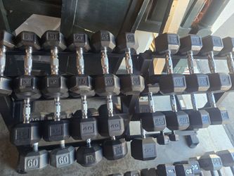 895lbs Rubber Hex Dumbbell Set with 3-Tier Rack