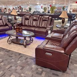 3pc Brown Power Recliner Sofa set With LED