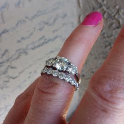 Past Present And Future Moissanite Ring Wedding Band Set 