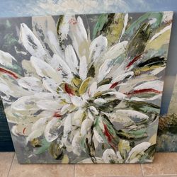 Textured White Floral Abstract Canvas Art - 28” X 28”
