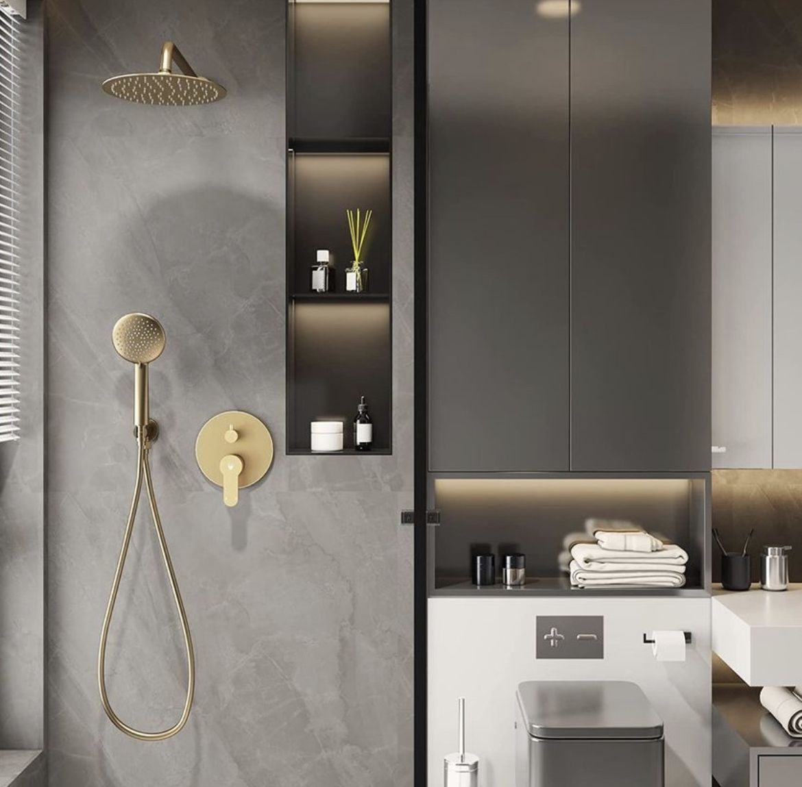 New Shower valve and head set brushed gold