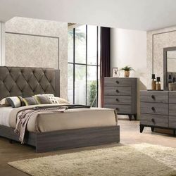 Brand New Grey 4pc Queen Bedroom Set (Available In California & Eastern King)