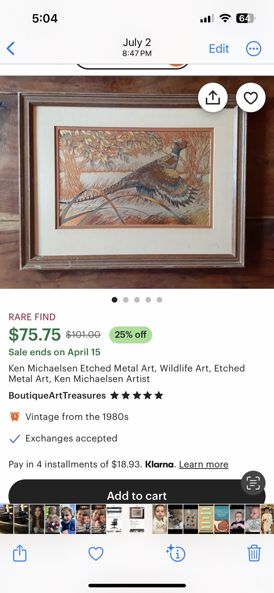 Ken Michealsen Etched Art -$50.00