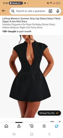 Black Cap Sleeve Deep V Mini Dress