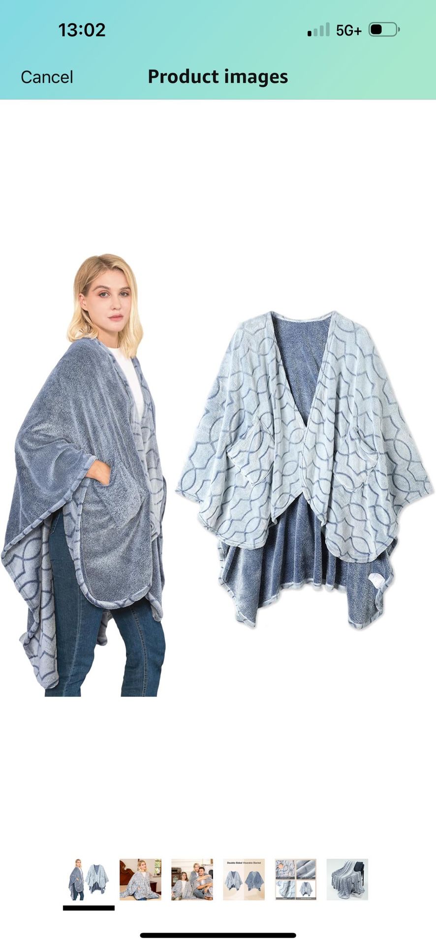 Brand New Bcareself Double-Sided Wearable Blanket Ultra Soft Flannel Shawl Blanket, Reversible Blanket, with Pockets, for Women and Men, Throw Bla