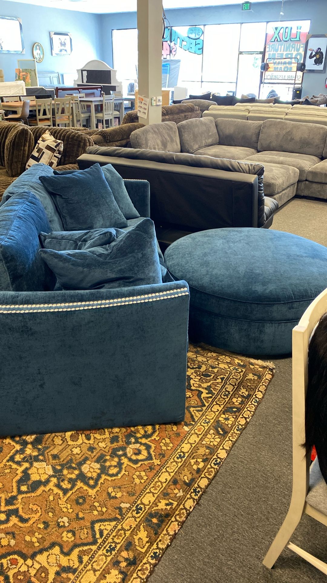 Amazing High End John Michael Down Filled Navy Blue Couch And Ottoman Designer Built Solid Frame Can Deliver