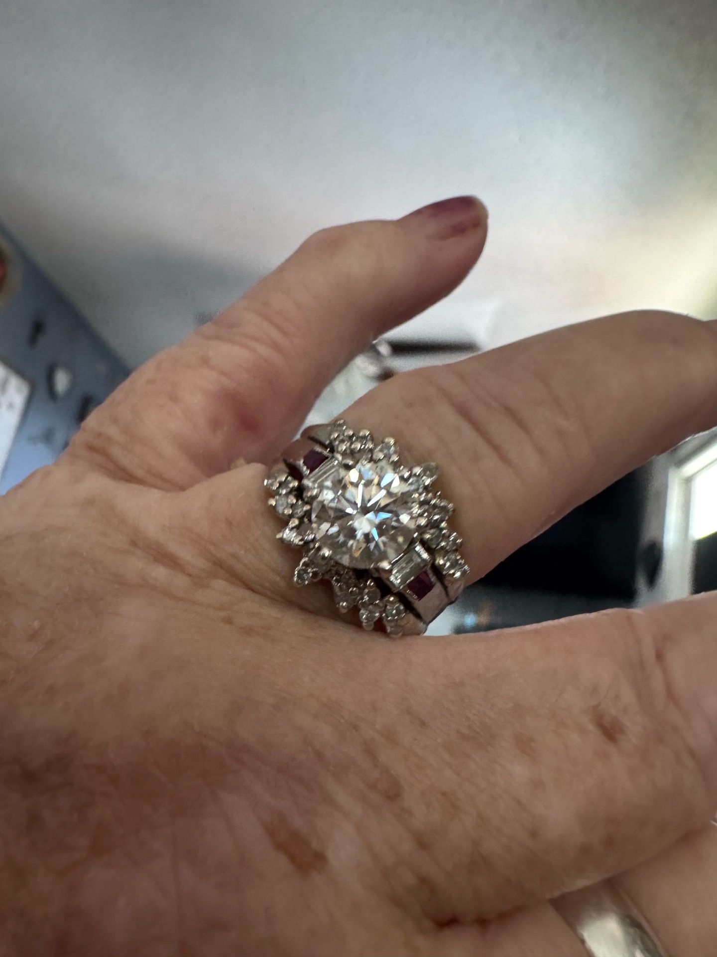 Diamonds, white 14 k gold, rubies
