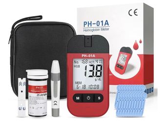 Hemoglobin Test Kits with 25 Hemoglobin Test Strips, Hemoglobin Tester Meter, Hemoglobin Test Kit for Home Use