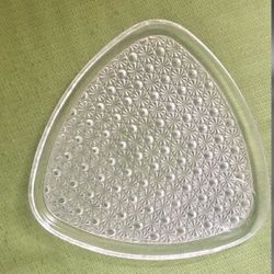 Vintage Items from 1950 30-Triangle Daisy and Button Mid Century Modern Dessert Plates With Cup Indent.
