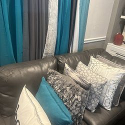 Sofa, Love Seat With Pillows And Curtains 