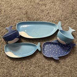 🚨MOVING SALE! Whale fish set, nautical, whimsical plate, set, dishware 