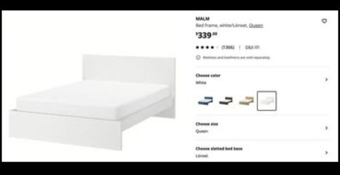 IKEA MALM Queen bed + cover + pillows
