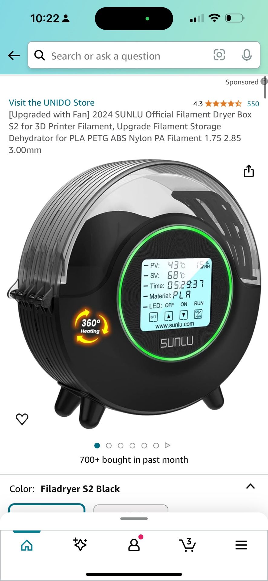 [Upgraded with Fan] 2024 SUNLU Official Filament Dryer Box 52 for 3D Printer Filament, Upgrade Filament Storage Dehydrator for PLA PETG ABS Nylon PA F