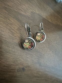 Black Floral Silver Boutique Dangle European Earrings