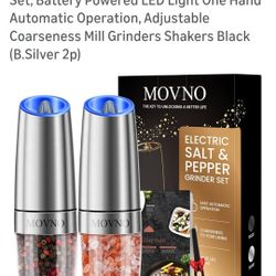 Gravity Electric Salt and Pepper Grinder Set, Battery Powered LED Light One Hand Automatic Operation, Adjustable Coarseness Mill Grinders Shakers Blac