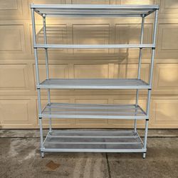 Design Ideas MeshWorks 5 Tier Full Size Metal Storage Shelves for Kitchen, Office, and Garage Organization with Locking Clips, Silver.