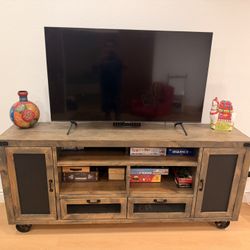 Industrial 76” TV Console / Media Cabinet — Solid Wood + Metal — Excellent Condition