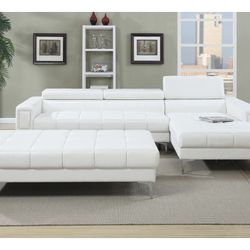 White Sectional Sofa - Ottoman Sold Separate (Free Delivery)
