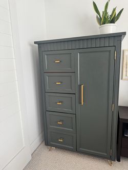 Dark Green Armoire with Drawers and Cabinet