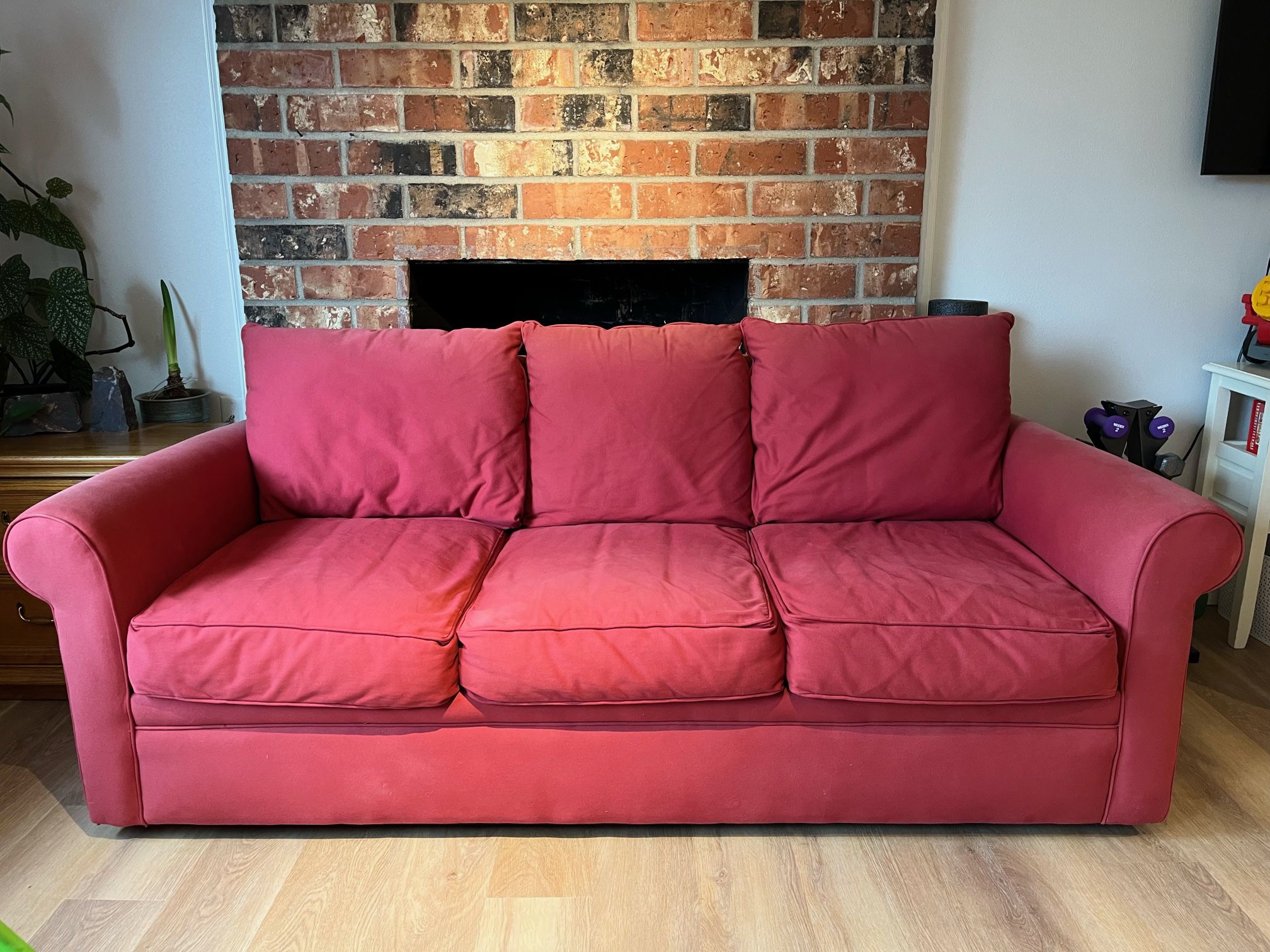 Free Red Couch 84” W x 32” H x 39” D