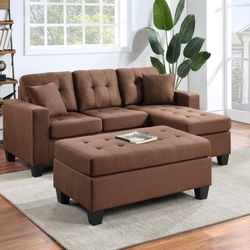 Brown Sectional With Ottoman