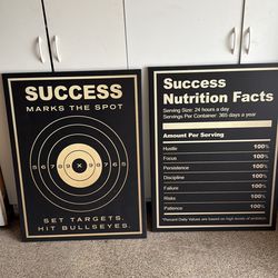 Set of 2 Motivational Canvas Prints — 40x30 | Office / Gym Wall Decor | Black & Gold