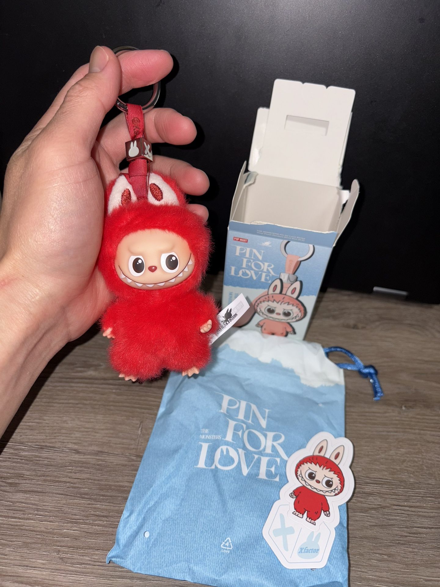 POP MART Labubu V4 The Monsters Pin For Love Alphabet Plush Pendant - Letter X