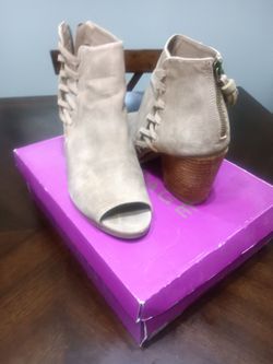 Tan open heel ankle boots