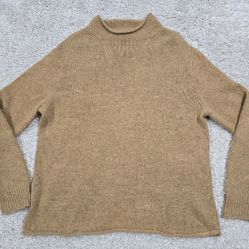 J Crew Sweater Mens Large Brown Knit Roll Neck Long Sleeve Lambs Wool READ
