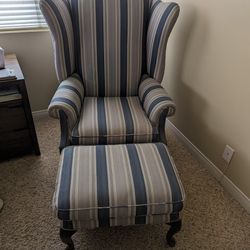 Upright Wing Back Chair and Ottoman,