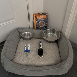 Small Dog Bed, Brush, Water And Food bowl, Nail Clippers