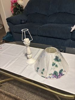 White Table Lamp candle holder with Floral Shade