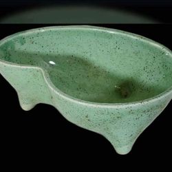 Vintage Deco Cookson Pottery CP-347 USA Green Glazed Footed Dip / Candy Bowl